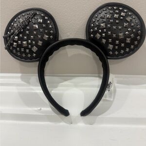 Disney Faux Leather Black Headband with Silver Studded Mickey Mouse Ears
